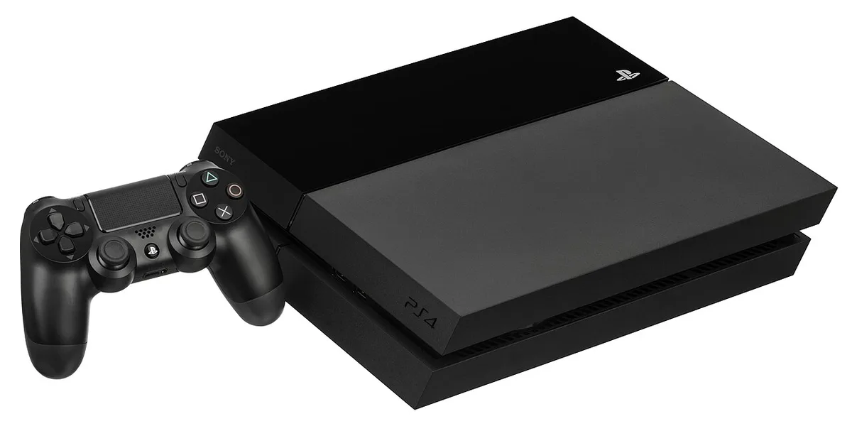 A PlayStation 4 console with a DualShock 4 controller