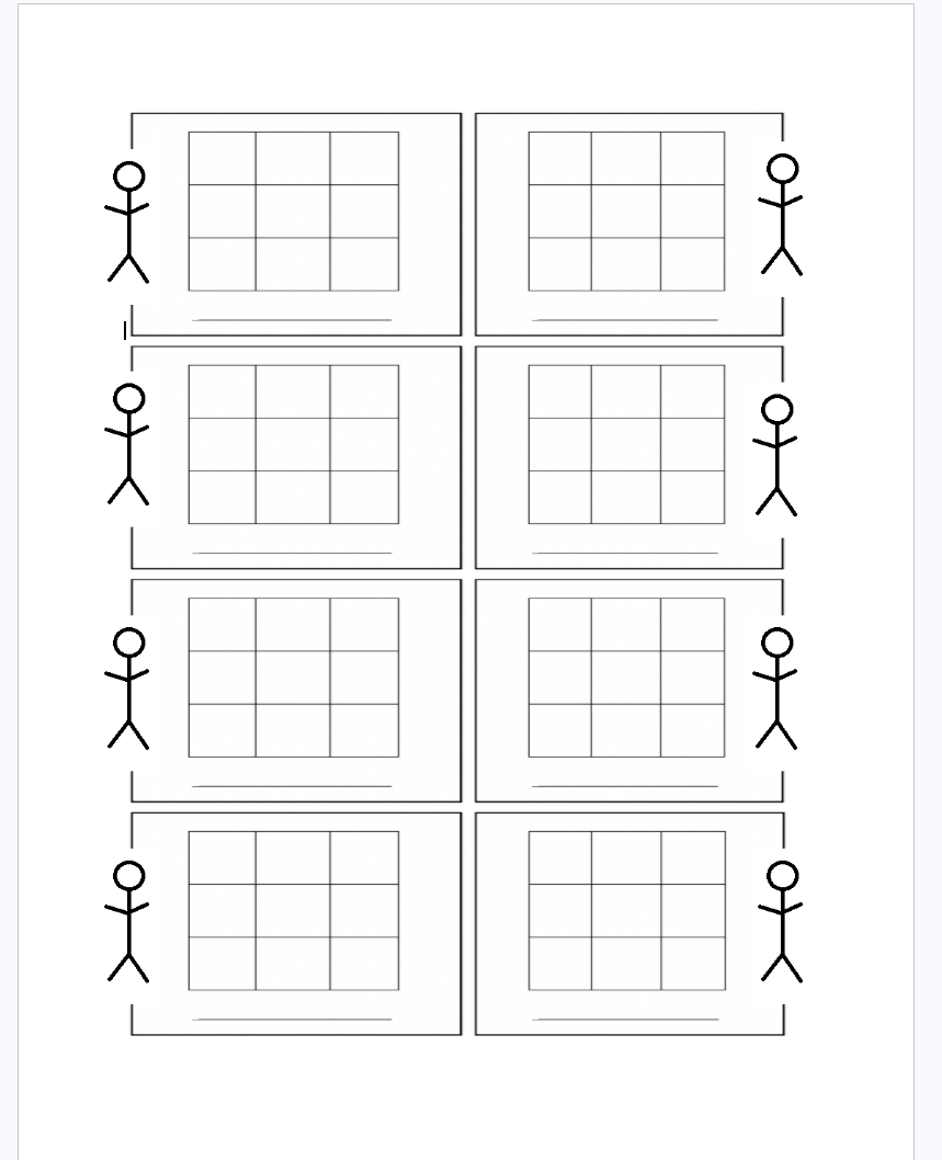 Printed paper template with 8 strike zone grids for per-inning pitch tracking