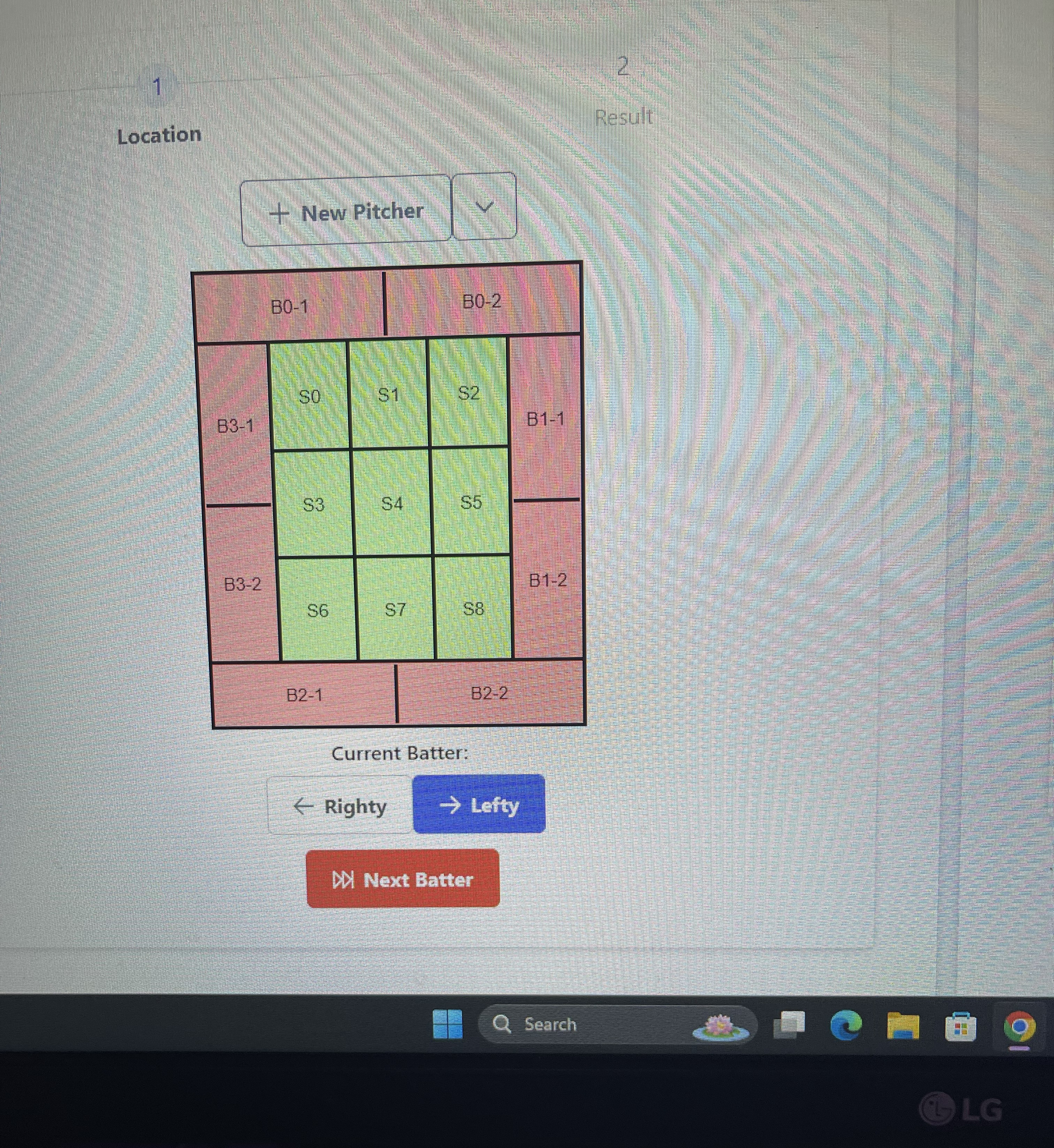 Screenshot of the original PitchGuessr web app showing color-coded strike zone with pitch tracking interface