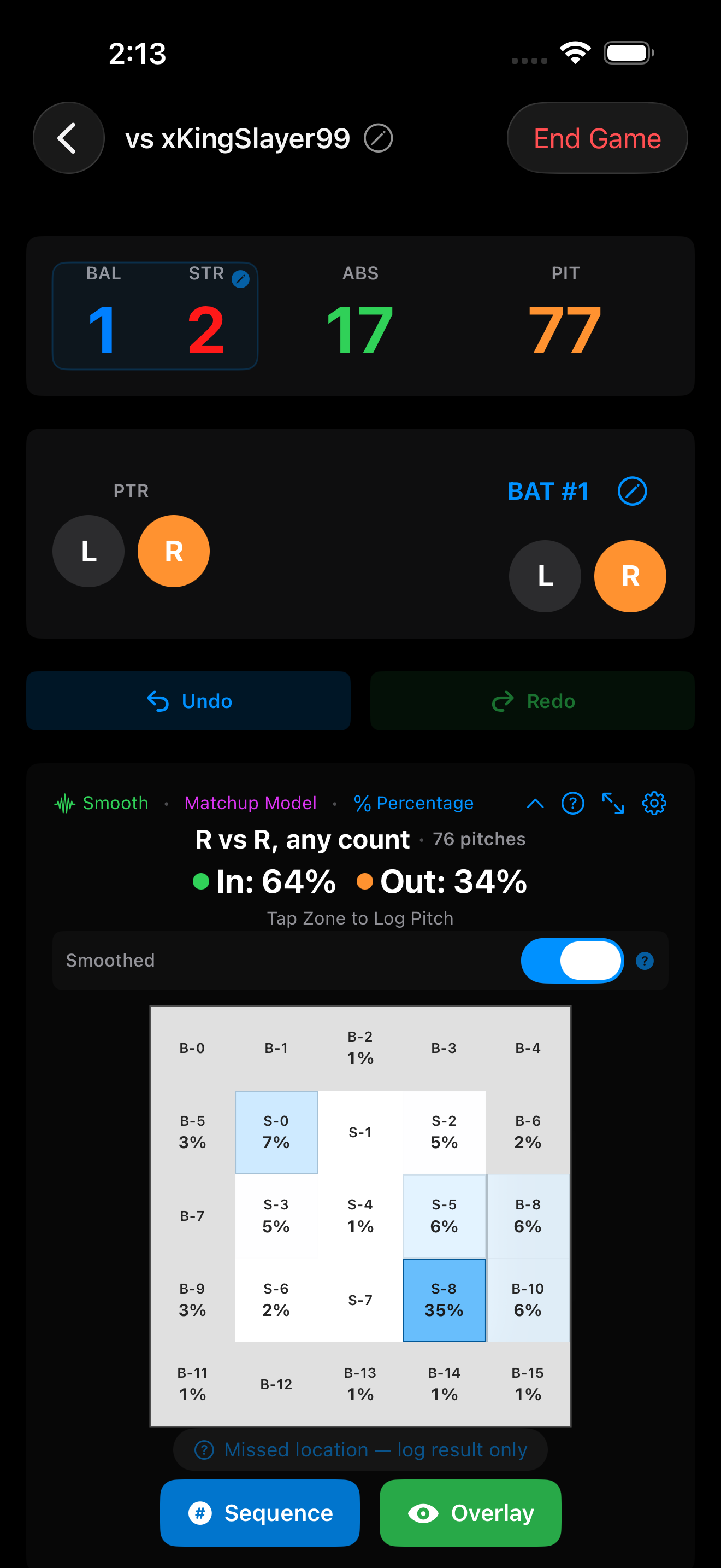 PitchGuessr live heatmap building during an active at-bat