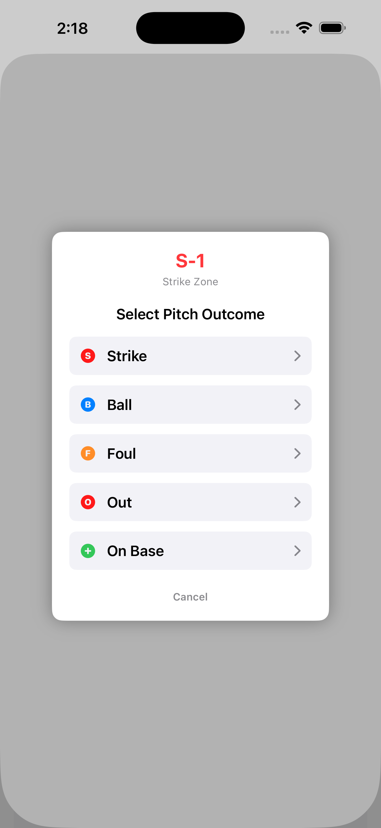 PitchGuessr pitch logging screen — tap the zone where each pitch landed