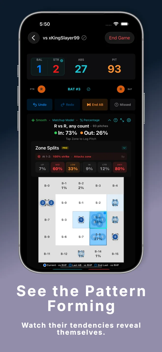 PitchGuessr v1.4 live heatmap with pitch overlay — see the pattern forming