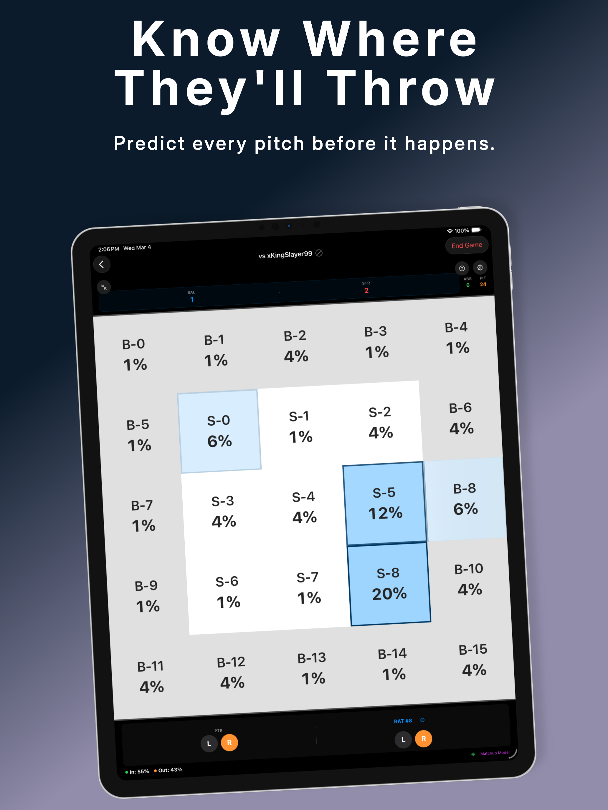 PitchGuessr on iPad — full-size heatmap with expanded zone view