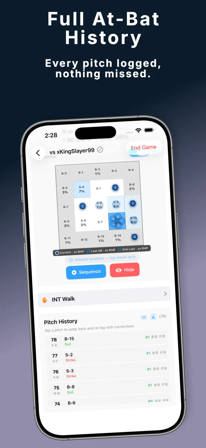 PitchGuessr v1.2 at-bat history
