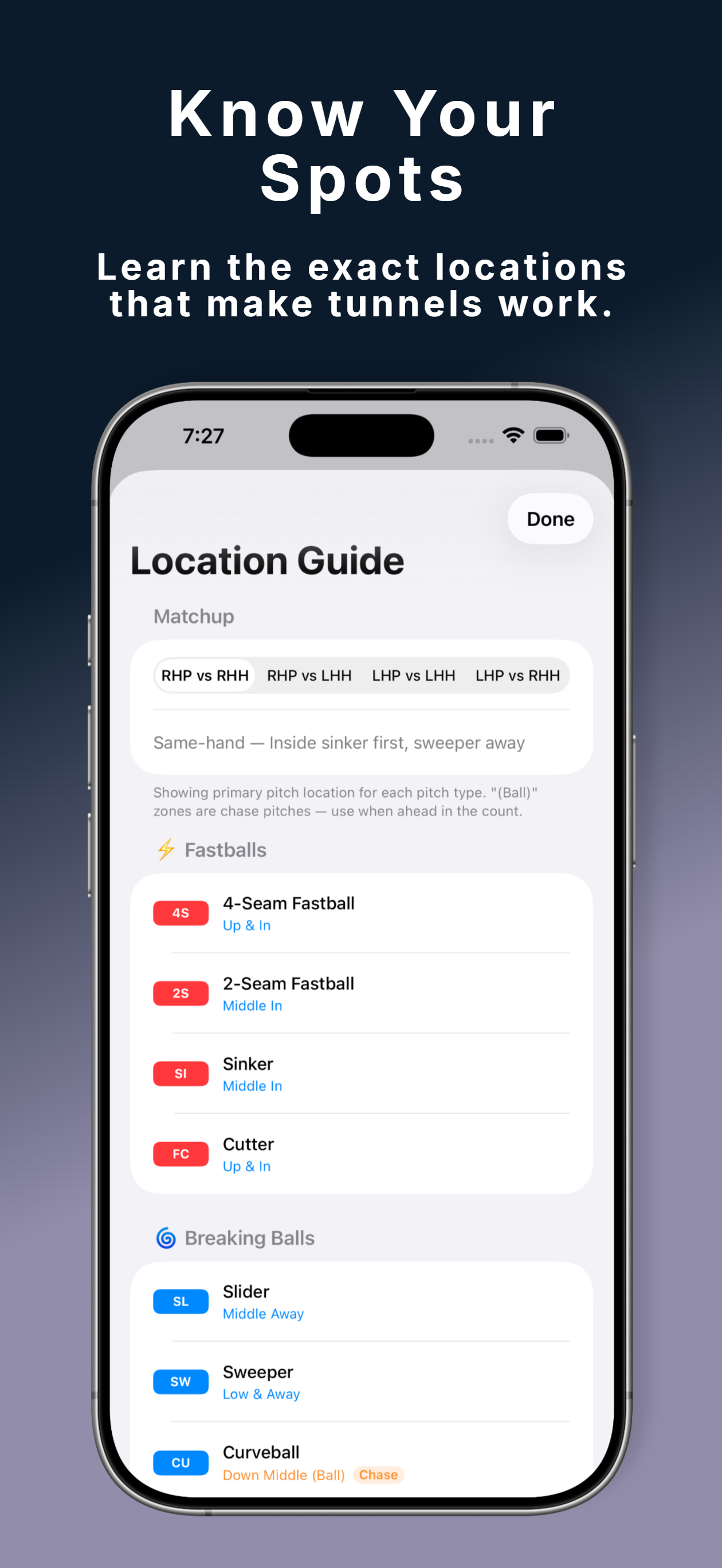 PitchTunnels Attack Plan screen showing Clayton Kershaw vs LHH with pitch sequence mapped on the strike zone
