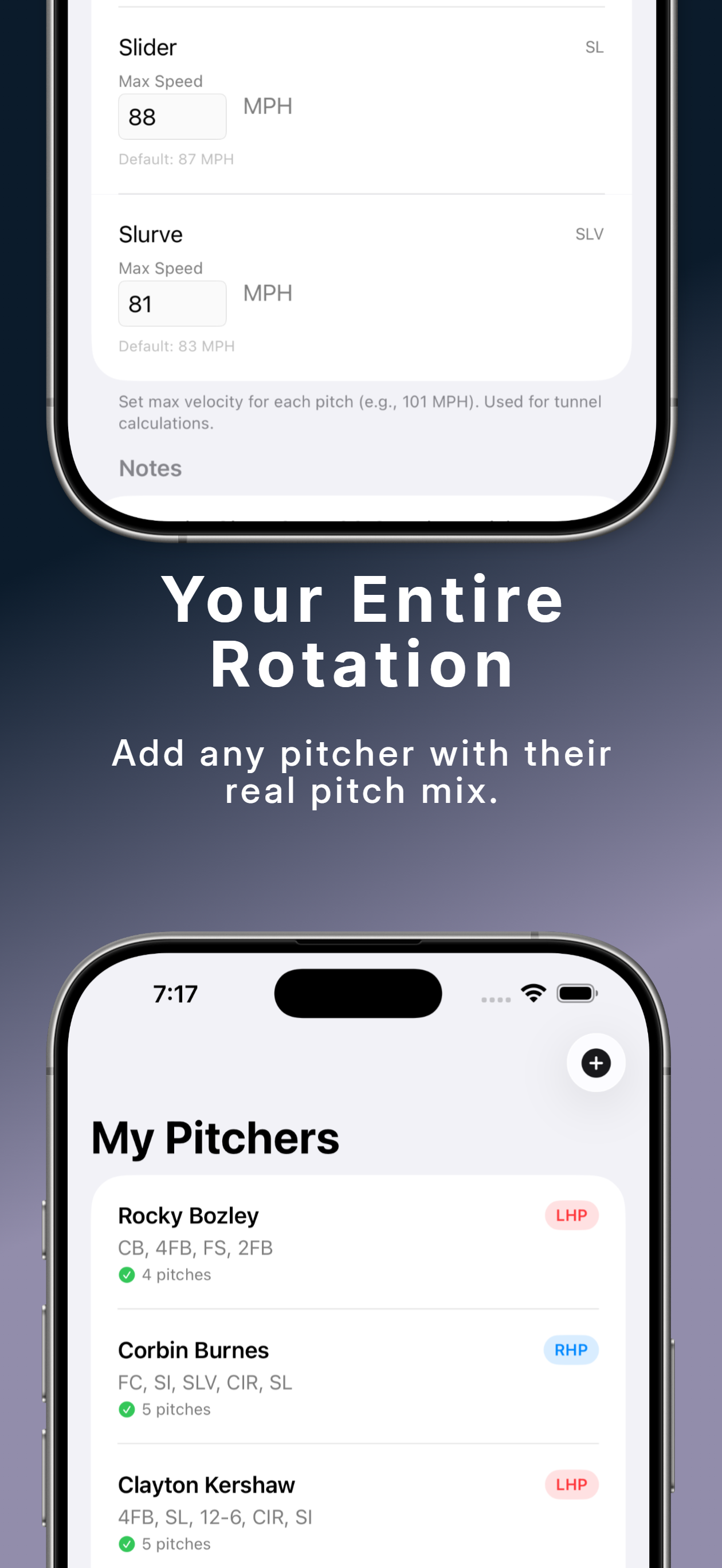 PitchTunnels pitcher list showing Rocky Bozley, Corbin Burnes, Clayton Kershaw with their pitch types